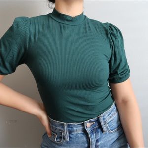 Forever 21 Green Puffy Sleeve Top